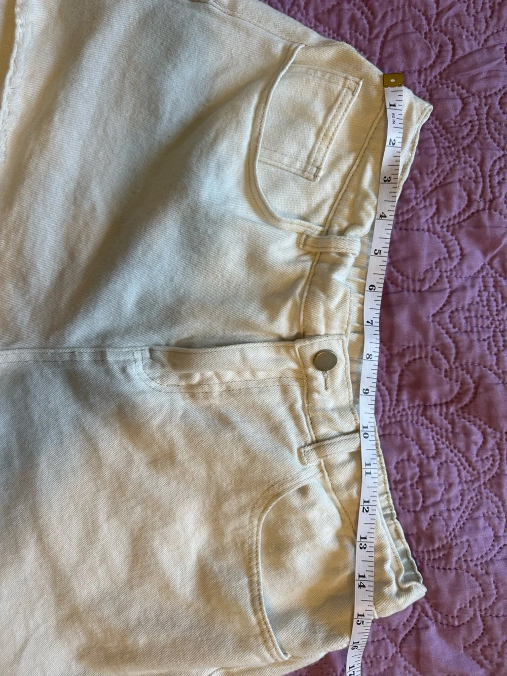 SHEIN Cream Frayed Hem Denim Shorts